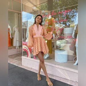 Aofur Summer Cotton V Neck Long Losse Sleeve Dresses Embroidery Short Dress